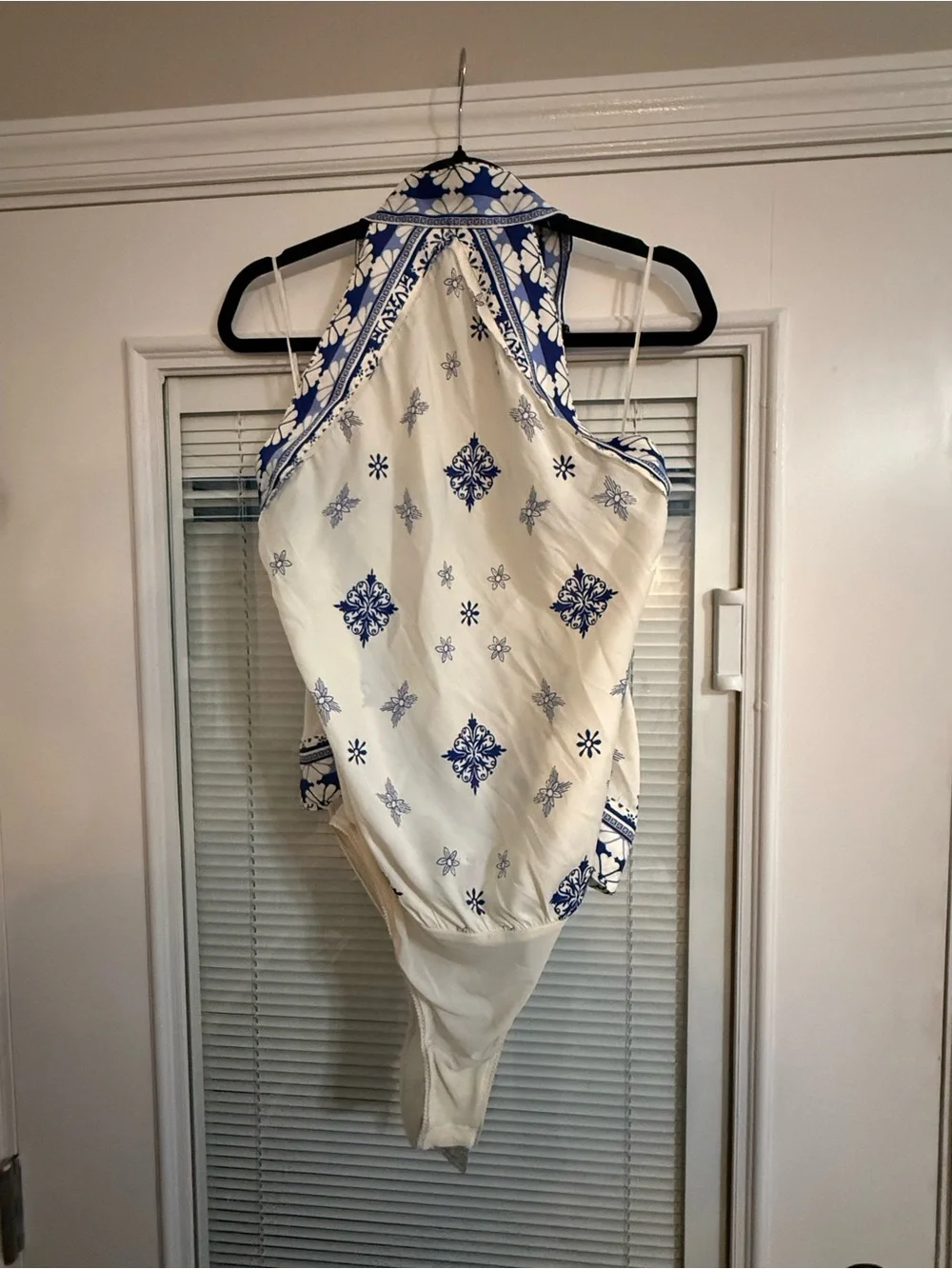 NWT Free People Intimately Blue & White Halter Print Women's Bodysuit